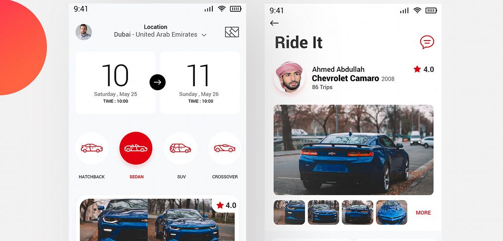 Adobe XD Car rental app concept