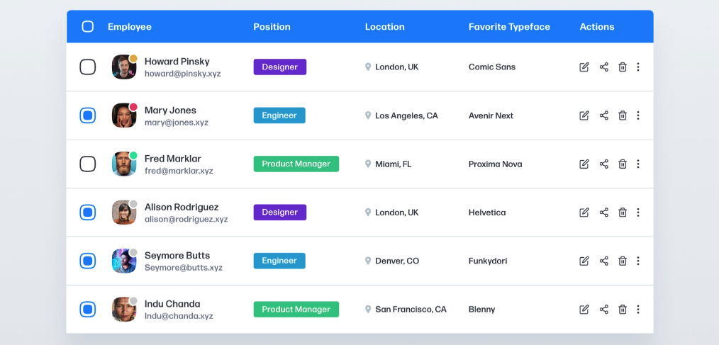 Adobe XD table template