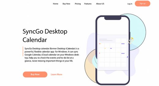 Calendar app XD landing page