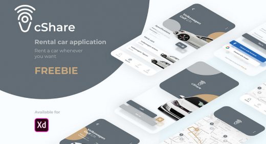 Car rental free app template for XD