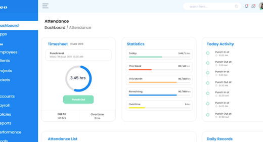 Dashboard attendance XD template