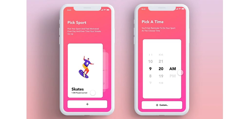 Fitness app Adobe XD interaction