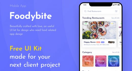 Foodybite - Free Adobe XD UI kit