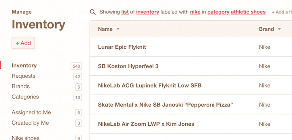 Inventory table UI dashboard