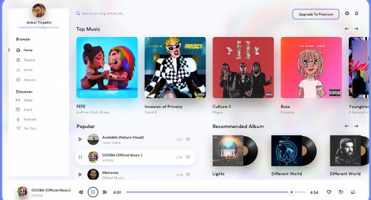 Music player web app XD template