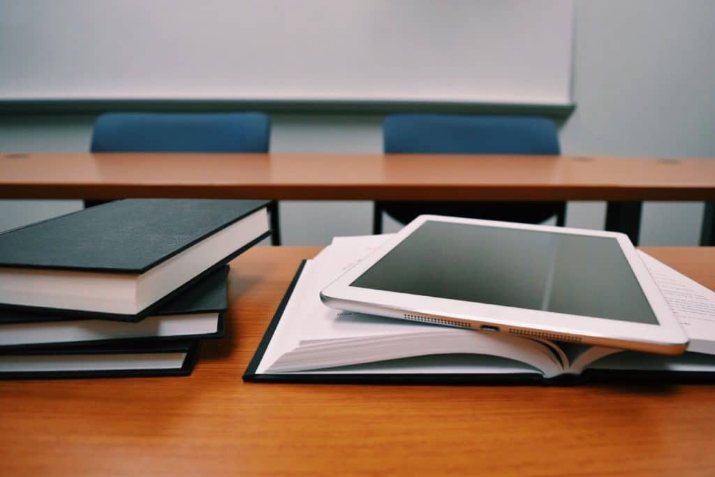 image of ipad on book in classroom