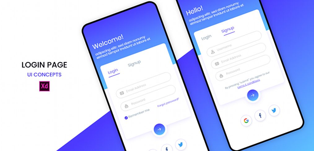 Signup/login XD mobile template