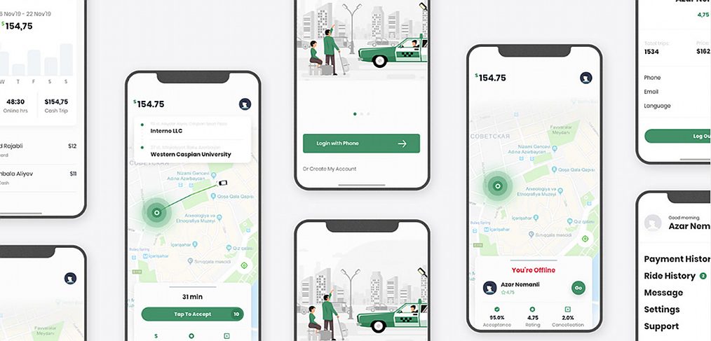 Taxi service free UI kit for XD