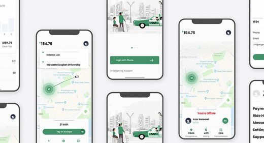 Taxi service free UI kit for XD