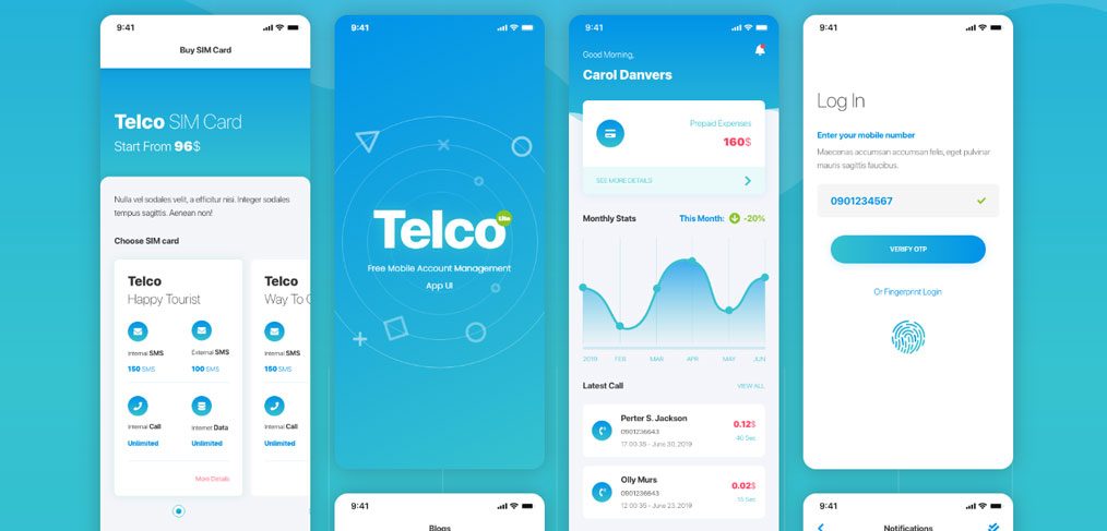 Telco free mobile XD ui kit