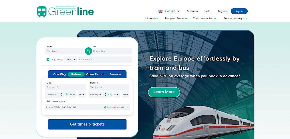 Train booking XD website template