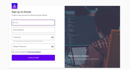 XD material signup template