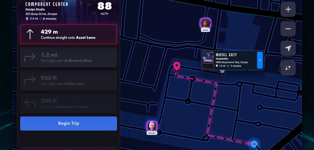 XD neon map navigation